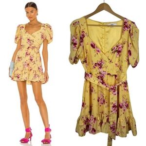 Likely Quinn Floral Puff Sleeve Mini Dress Women's Size 8 Yellow Coquette Dainty